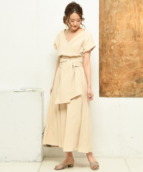 DouDou（ドゥドゥ）の「リネンカシュクールワンピース（ワンピース・レディース・ベージュ/レッド/グリーン・FREE）」の22枚目の写真