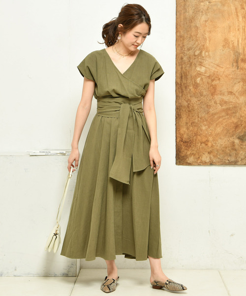 DouDou（ドゥドゥ）の「リネンカシュクールワンピース（ワンピース・レディース・ベージュ/レッド/グリーン・FREE）」の7枚目の写真