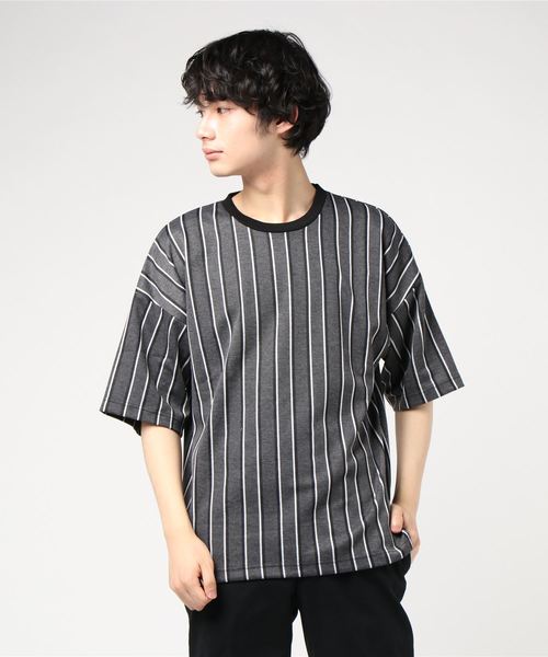 EVOLUTION(エボリューション)の「ストライプビッグシルエットTシャツ ドルマンスリーブ(Tシャツ/カットソー・メンズ・ブラック/グレー・MEDIUM/LARGE)」の2枚目の写真