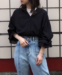袖レースボリュームブラウス