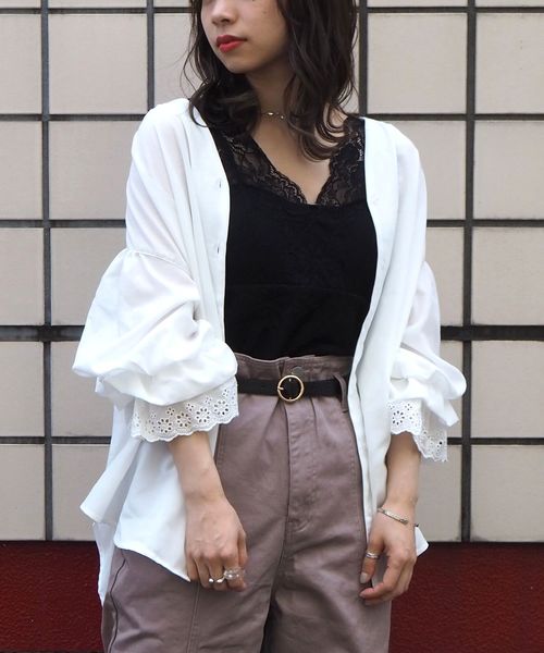 tiptop(ティップトップ)の「袖レースボリュームブラウス(シャツ/ブラウス・レディース・オフホワイト/キナリ/ブラック/ダークグレー/ブラウン/ブルー・FREE)」の7枚目の写真