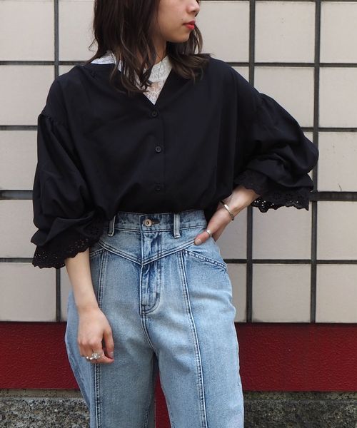 tiptop(ティップトップ)の「袖レースボリュームブラウス(シャツ/ブラウス・レディース・オフホワイト/キナリ/ブラック/ダークグレー/ブラウン/ブルー・FREE)」の10枚目の写真