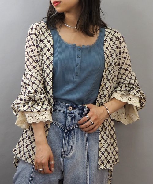 tiptop(ティップトップ)の「袖レースボリュームブラウス(シャツ/ブラウス・レディース・オフホワイト/キナリ/ブラック/ダークグレー/ブラウン/ブルー・FREE)」の17枚目の写真