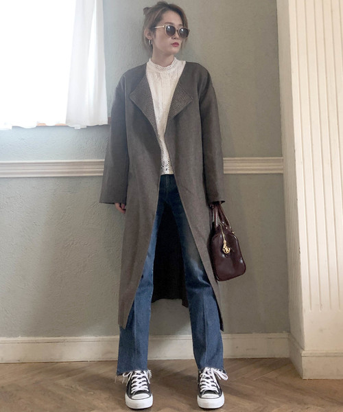 archives（アルシーヴ）の「ベルト付ノーカラーリバーシブルコート（その他アウター・レディース・グレー/ブラウン/ベージュ・MEDIUM）」の17枚目の写真