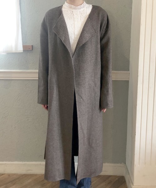 archives（アルシーヴ）の「ベルト付ノーカラーリバーシブルコート（その他アウター・レディース・グレー/ブラウン/ベージュ・MEDIUM）」の6枚目の写真