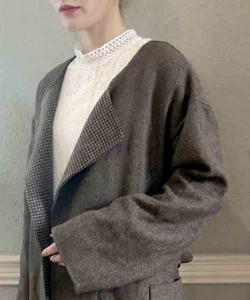 archives（アルシーヴ）の「ベルト付ノーカラーリバーシブルコート（その他アウター・レディース・グレー/ブラウン/ベージュ・MEDIUM）」の8枚目の写真