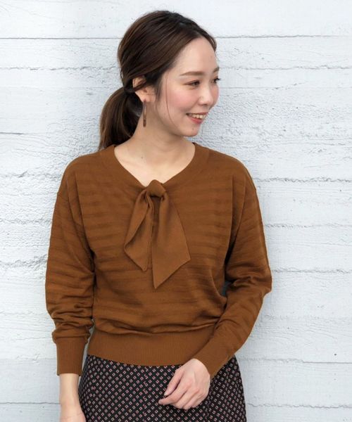 Peche ペルルペッシュ のファッション Peche Perle ニット セーター ハイゲージボウタイニット ニット セーター Perle セール 福袋特集