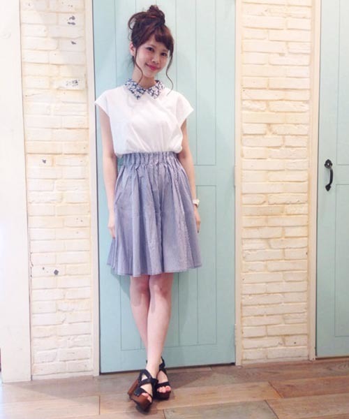 Kastane（カスタネ）の「【Kastane】Wタックステッチスカート（スカート・レディース・その他18/インディゴブルー/ホワイト・FREE）」の3枚目の写真