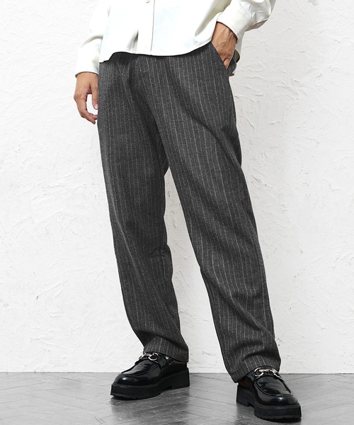 MinoriTY(マイノリティ)の「【MinoriTY】ウールライクストライプ生地ワイドテーパードスラックス ワイドパンツ メンズ 秋服 冬服(スラックス・メンズ・ブラウン/ブラック/ベージュ/チャコール/ベージュ系その他/ブラック系その他/ブラウン系その他・M/L/S)」の1枚目の写真