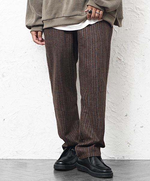 MinoriTY(マイノリティ)の「【MinoriTY】ウールライクストライプ生地ワイドテーパードスラックス ワイドパンツ メンズ 秋服 冬服(スラックス・メンズ・ブラウン/ブラック/ベージュ/チャコール/ベージュ系その他/ブラック系その他/ブラウン系その他・M/L/S)」の5枚目の写真