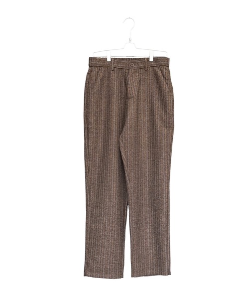 MinoriTY】ウールライクストライプ生地ワイドテーパードスラックス