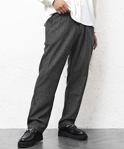 MinoriTY(マイノリティ)の「【MinoriTY】ウールライクストライプ生地ワイドテーパードスラックス ワイドパンツ メンズ 秋服 冬服(スラックス・メンズ・ブラウン/ブラック/ベージュ/チャコール/ベージュ系その他/ブラック系その他/ブラウン系その他・M/L/S)」の9枚目の写真