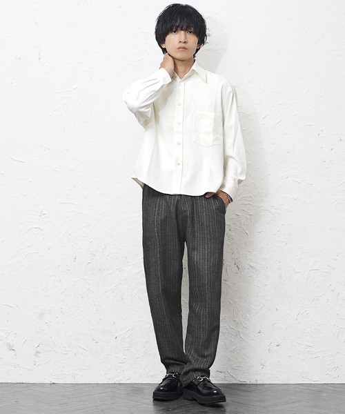 MinoriTY(マイノリティ)の「【MinoriTY】ウールライクストライプ生地ワイドテーパードスラックス ワイドパンツ メンズ 秋服 冬服(スラックス・メンズ・ブラウン/ブラック/ベージュ/チャコール/ベージュ系その他/ブラック系その他/ブラウン系その他・M/L/S)」の10枚目の写真