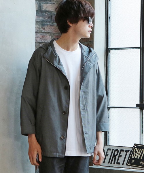 UNION STATION（ユニオンステーション）の「フードシャツブルゾン[7分袖]（シャツ/ブラウス・メンズ・カーキ/ブルー/グレー系その他・S/M/L）」の2枚目の写真