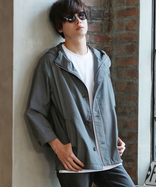 UNION STATION（ユニオンステーション）の「フードシャツブルゾン[7分袖]（シャツ/ブラウス・メンズ・カーキ/ブルー/グレー系その他・S/M/L）」の5枚目の写真