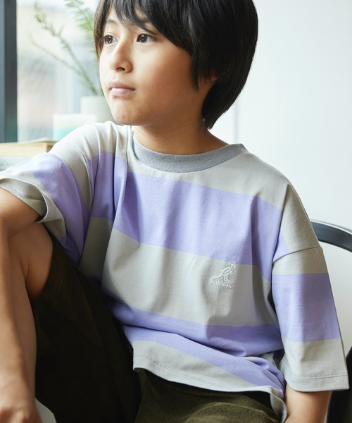 &yam(アンドヤム)の「カンゴールボーダーT(Tシャツ/カットソー・キッズ・ダークブルー/ベージュ/ブラウン/オレンジ/ピンク/ブルー/グリーン/ラベンダー・90/100/110/120/130/140/150)」の6枚目の写真