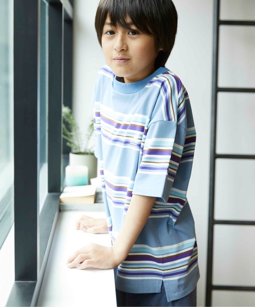 &yam(アンドヤム)の「カンゴールボーダーT(Tシャツ/カットソー・キッズ・ダークブルー/ベージュ/ブラウン/オレンジ/ピンク/ブルー/グリーン/ラベンダー・90/100/110/120/130/140/150)」の1枚目の写真