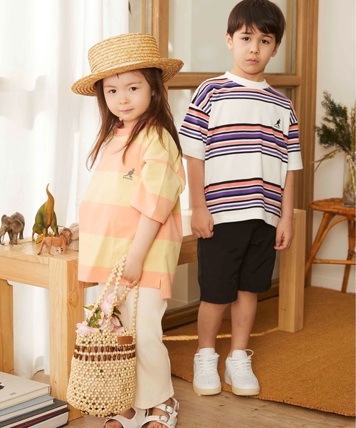 &yam(アンドヤム)の「カンゴールボーダーT(Tシャツ/カットソー・キッズ・ダークブルー/ベージュ/ブラウン/オレンジ/ピンク/ブルー/グリーン/ラベンダー・90/100/110/120/130/140/150)」の20枚目の写真