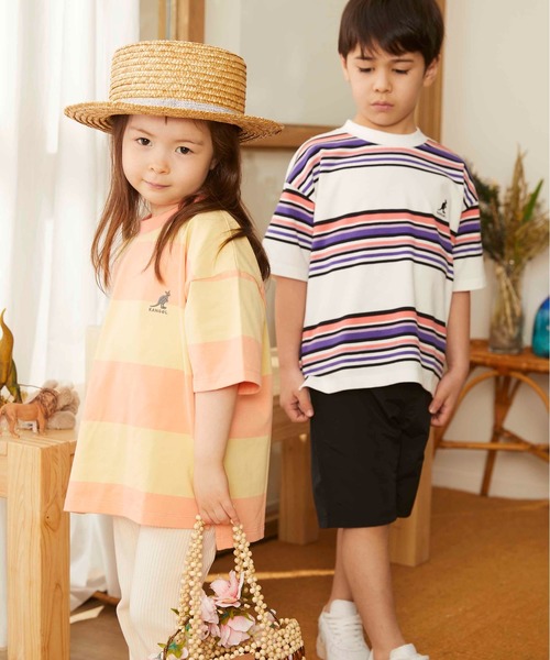 &yam(アンドヤム)の「カンゴールボーダーT(Tシャツ/カットソー・キッズ・ダークブルー/ベージュ/ブラウン/オレンジ/ピンク/ブルー/グリーン/ラベンダー・90/100/110/120/130/140/150)」の21枚目の写真