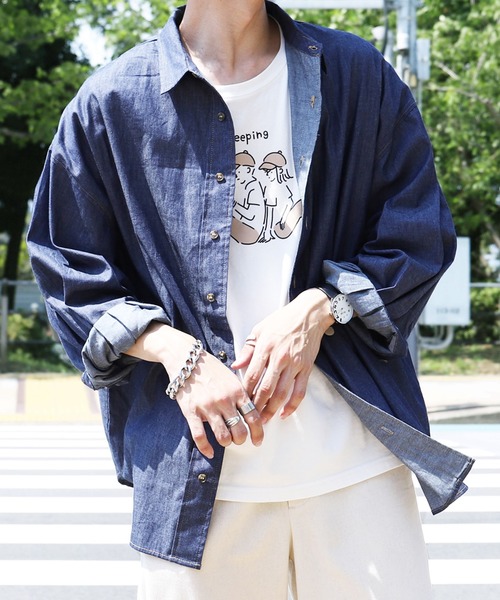 PairPair（ペアペア）の「デニムBIGシャツ(ユニセックス)（シャツ/ブラウス・メンズ・インディゴブルー/ブラック・FREE）」の8枚目の写真