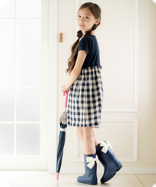 Catherine Cottage(キャサリンコテージ)の「グログランリボンレインブーツ(レインシューズ・キッズ・ネイビー/ピンク・23/22/20/18/17/19/16/21)」の8枚目の写真