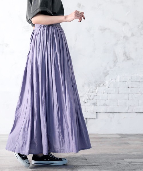 classicalelf（クラシカルエルフ）の「綿100％　風まとう、たっぷりフレアマキシスカート（スカート・レディース・ベージュ/ブラウン/ライトグリーン/ラベンダー/チャコール/イエロー・MEDIUM/X-LARGE）」の17枚目の写真