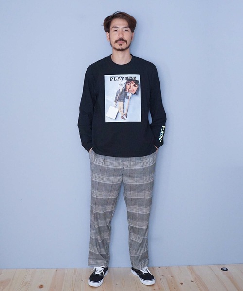 PLAYBOY(プレイボーイ)の「【PLAY BOY/プレイボーイ】プリントロンT 転写フォトロンT 袖プリント(Tシャツ/カットソー・メンズ・ホワイト/ブラック/ベージュ・MEDIUM/LARGE/X-LARGE)」の6枚目の写真