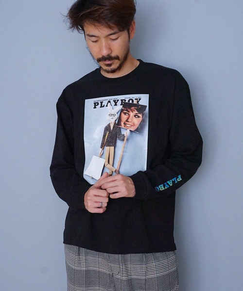 PLAYBOY(プレイボーイ)の「【PLAY BOY/プレイボーイ】プリントロンT 転写フォトロンT 袖プリント(Tシャツ/カットソー・メンズ・ホワイト/ブラック/ベージュ・MEDIUM/LARGE/X-LARGE)」の11枚目の写真