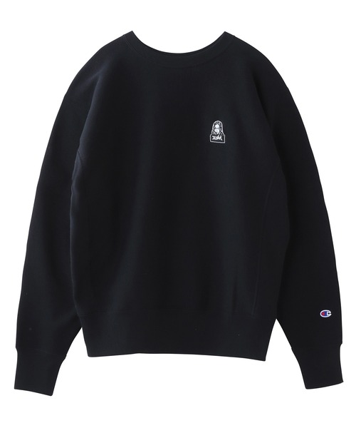 X-girl ✖︎Champion クルーネックスウェット 黒 X-girl(エックスガール)の「X-girl × Champion REVERSE WEAVE