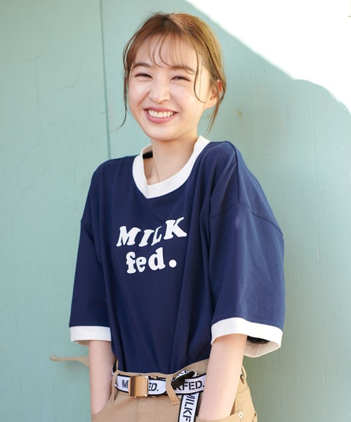 MILKFED.（ミルクフェド）の「CONTRAST RIB S/S TEE（Tシャツ/カットソー・レディース・ブラック/アッシュ/レッド/ライトグリーン/ネイビー・ONE SIZE）」の5枚目の写真