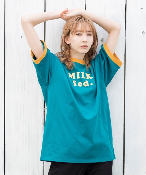 MILKFED.（ミルクフェド）の「CONTRAST RIB S/S TEE（Tシャツ/カットソー・レディース・ブラック/アッシュ/レッド/ライトグリーン/ネイビー・ONE SIZE）」の4枚目の写真