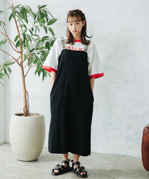 MILKFED.（ミルクフェド）の「CONTRAST RIB S/S TEE（Tシャツ/カットソー・レディース・ブラック/アッシュ/レッド/ライトグリーン/ネイビー・ONE SIZE）」の7枚目の写真