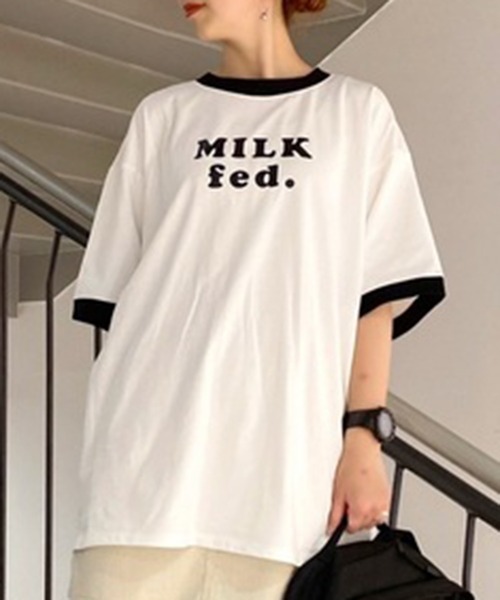 MILKFED.（ミルクフェド）の「CONTRAST RIB S/S TEE（Tシャツ/カットソー・レディース・ブラック/アッシュ/レッド/ライトグリーン/ネイビー・ONE SIZE）」の10枚目の写真