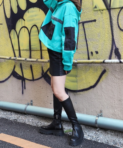 X-girl SWEAT × NYLON HOODIE グリーン - トレーナー・スウェット 