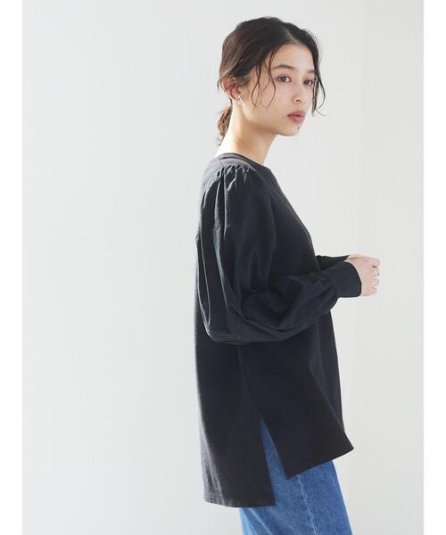 Green Parks(グリーンパークス)の「ボリュームスリーブドッキングカットプルオーバー*(Tシャツ/カットソー・レディース・オフホワイト/ライトグレー/ブラック/ライトグリーン・FREE)」の14枚目の写真