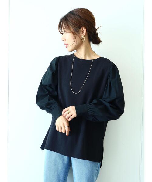 Green Parks(グリーンパークス)の「ボリュームスリーブドッキングカットプルオーバー*(Tシャツ/カットソー・レディース・オフホワイト/ライトグレー/ブラック/ライトグリーン・FREE)」の7枚目の写真