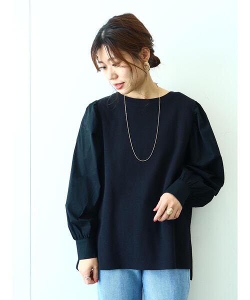 Green Parks(グリーンパークス)の「ボリュームスリーブドッキングカットプルオーバー*(Tシャツ/カットソー・レディース・オフホワイト/ライトグレー/ブラック/ライトグリーン・FREE)」の8枚目の写真