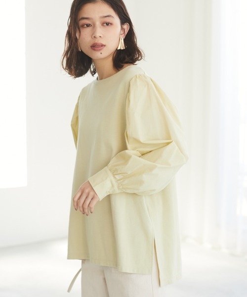 Green Parks(グリーンパークス)の「ボリュームスリーブドッキングカットプルオーバー*(Tシャツ/カットソー・レディース・オフホワイト/ライトグレー/ブラック/ライトグリーン・FREE)」の4枚目の写真