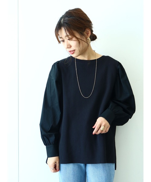 Green Parks(グリーンパークス)の「ボリュームスリーブドッキングカットプルオーバー*(Tシャツ/カットソー・レディース・オフホワイト/ライトグレー/ブラック/ライトグリーン・FREE)」の5枚目の写真