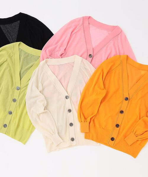 EMMEL REFINES(エメルリファインズ)の「< EMMEL REFINES(エメル リファインズ) >EM 前ボタン Vネック シアーカーデ / カーディガン(カーディガン/ボレロ・レディース・ブラック/ナチュラル/ピンク/ライム/オレンジ・FREE)」の3枚目の写真