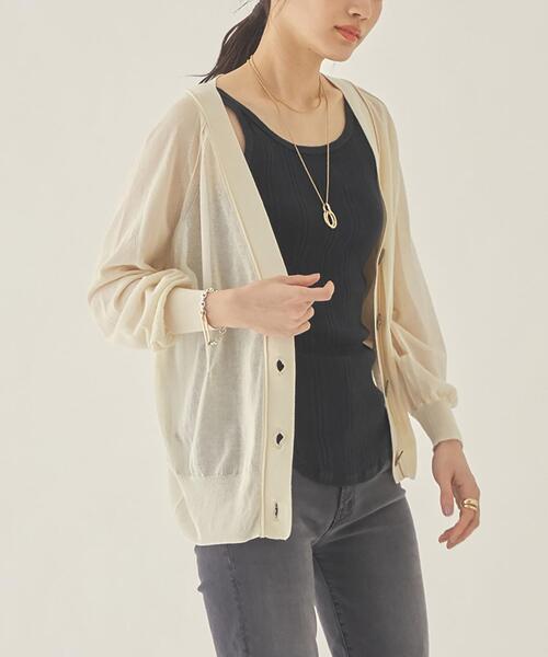 EMMEL REFINES(エメルリファインズ)の「< EMMEL REFINES(エメル リファインズ) >EM 前ボタン Vネック シアーカーデ / カーディガン(カーディガン/ボレロ・レディース・ブラック/ナチュラル/ピンク/ライム/オレンジ・FREE)」の19枚目の写真