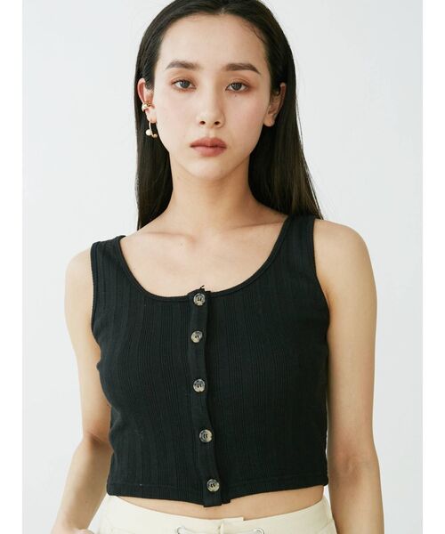 EVRIS（エヴリス）の「フロントボタンショートタンク（タンクトップ・レディース・ホワイト/グリーン/ブラック/ブラウン・FREE）」の9枚目の写真