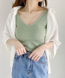 CLEA | カップ付きVネックリブタンク(タンクトップ)