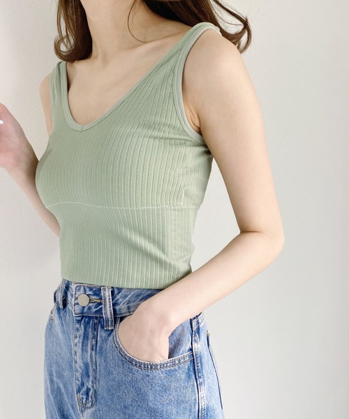 CLEA（クレア）の「カップ付きVネックリブタンク（タンクトップ・レディース・ホワイト/ブラック/ミント・FREE）」の19枚目の写真