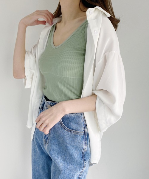 CLEA（クレア）の「カップ付きVネックリブタンク（タンクトップ・レディース・ホワイト/ブラック/ミント・FREE）」の14枚目の写真