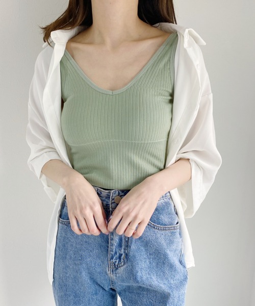 CLEA（クレア）の「カップ付きVネックリブタンク（タンクトップ・レディース・ホワイト/ブラック/ミント・FREE）」の17枚目の写真