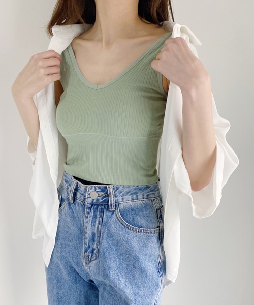 CLEA（クレア）の「カップ付きVネックリブタンク（タンクトップ・レディース・ホワイト/ブラック/ミント・FREE）」の13枚目の写真