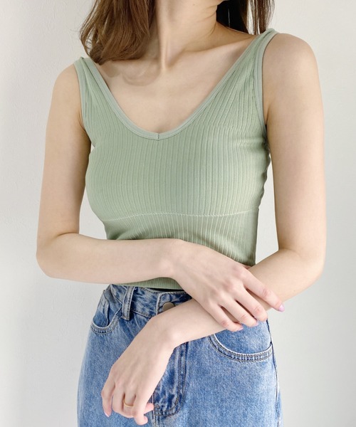 CLEA（クレア）の「カップ付きVネックリブタンク（タンクトップ・レディース・ホワイト/ブラック/ミント・FREE）」の10枚目の写真