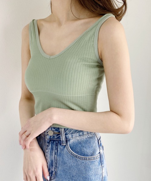 CLEA（クレア）の「カップ付きVネックリブタンク（タンクトップ・レディース・ホワイト/ブラック/ミント・FREE）」の21枚目の写真