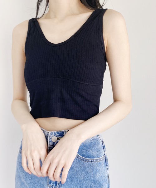 CLEA（クレア）の「カップ付きVネックリブタンク（タンクトップ・レディース・ホワイト/ブラック/ミント・FREE）」の12枚目の写真